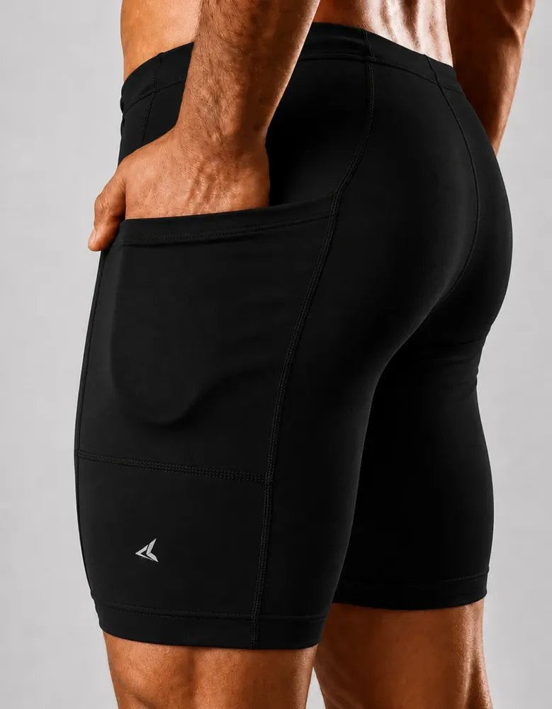 Bermuda De Compressão Masculina Com Bolso Corrida Preto Liso G