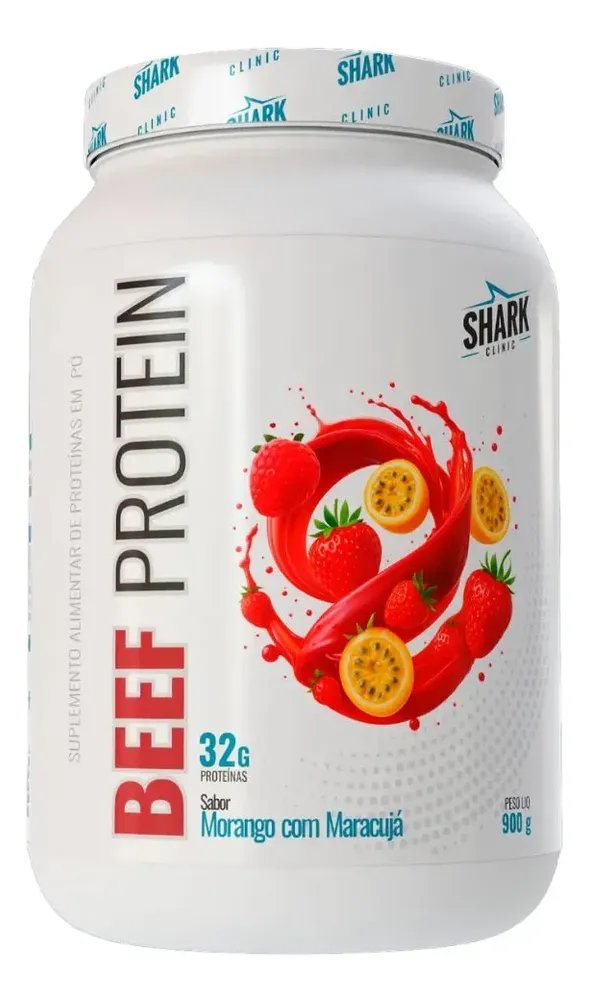Proteína Shark Pro Beef Colageno Hidrolisado Morango 900g em pó x 900g