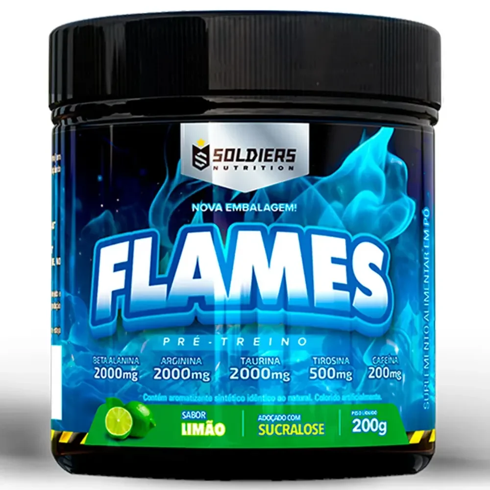 Pré Treino Flames 200g Workout Termogênico Sabor Limão Soldiers Nutrition Energia Foco Treino