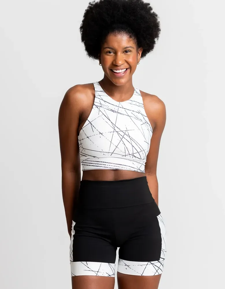 Conjunto Feminino Corrida Shorts E Cropped Com Bojo Corrida Black-white Liso P