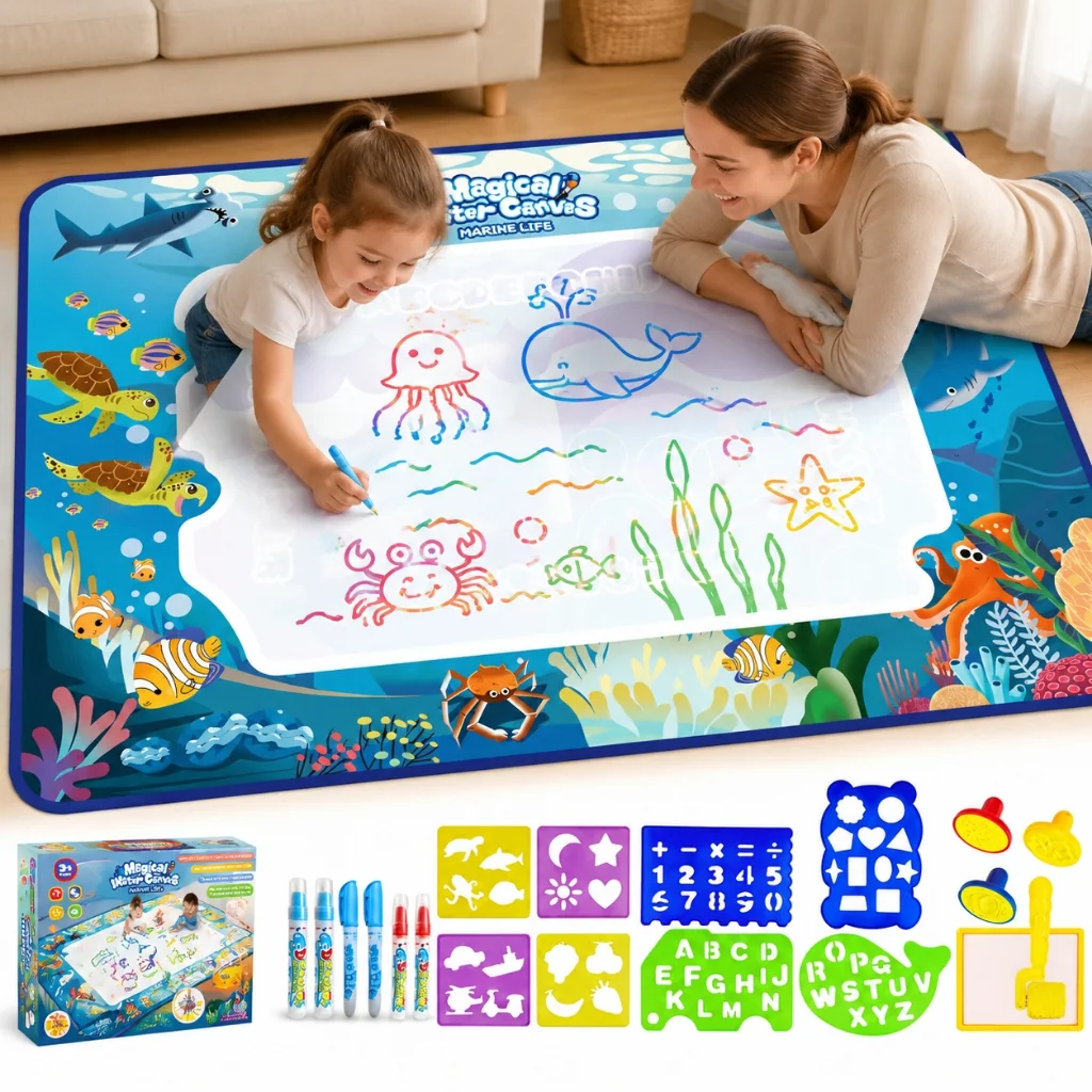 Tapete de Água Mágico Brinquedo Educativo para Criatividade Reutilizável com 3 Canetas Presente