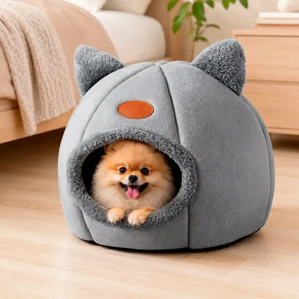 Caminha P/ Gato Cachorro Toca Redonda Casa Pelúcia Pet Cão Cor Cinza