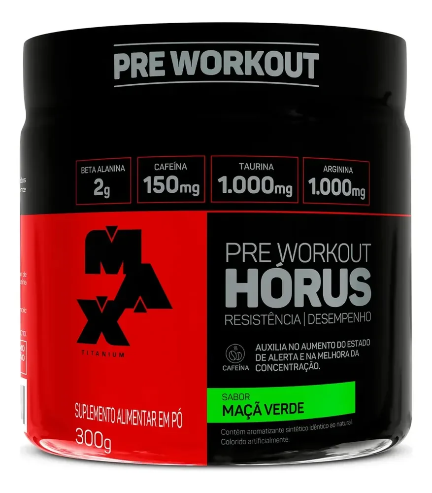 Pre Treino 300g Max Titanium Horus Suplemento em Pó Sabor Maçã verde