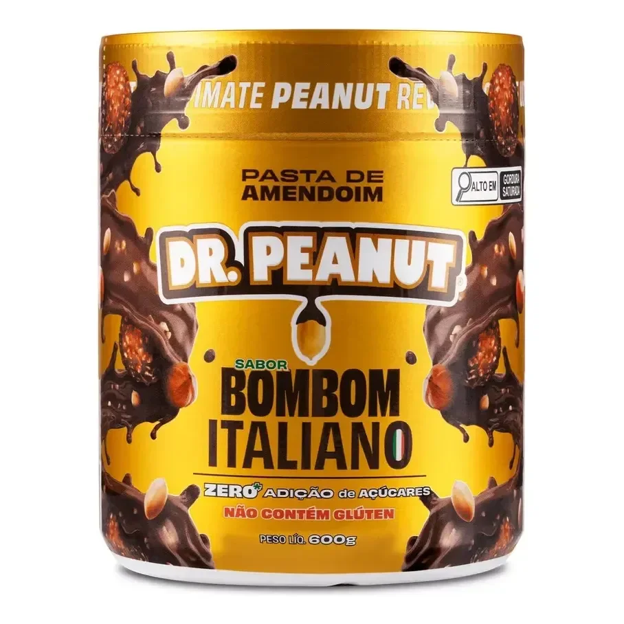 Pasta De Amendoim Dr. Peanut Gourmet Com Whey Protein Sabor Bombom Italiano 600g