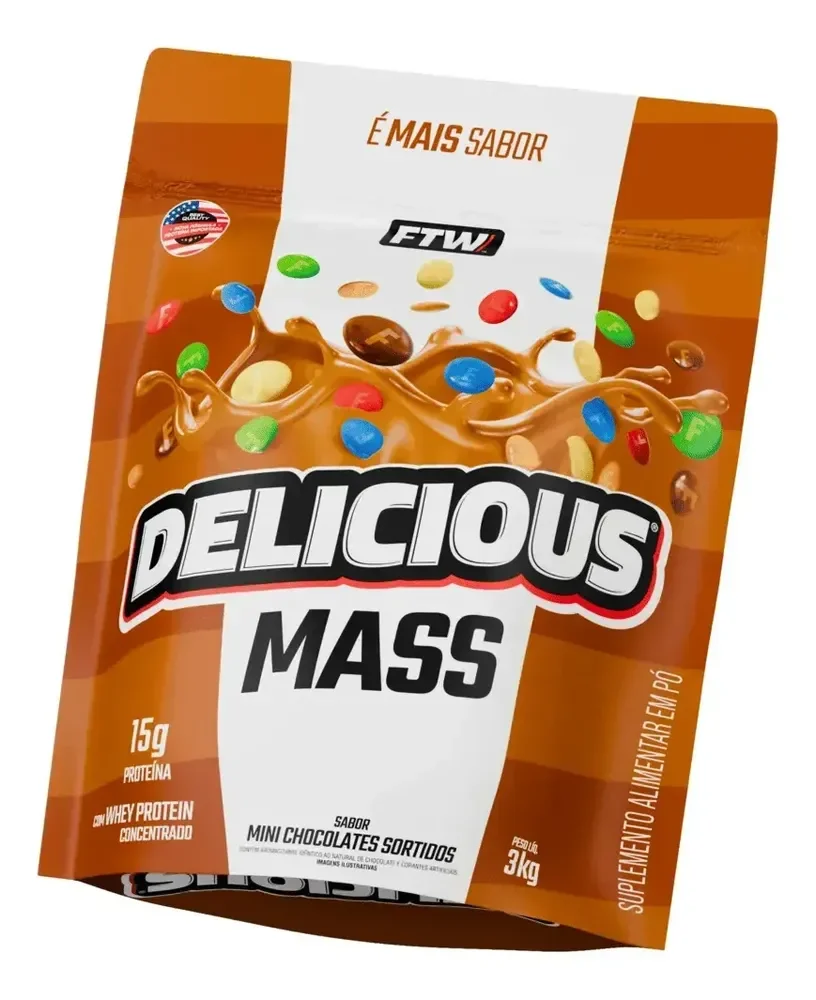 Hipercalórico Delicious Mass FTW 3kg Sabor Mini Chocolate Sortidos Ganho de Massa - 15g Proteína
