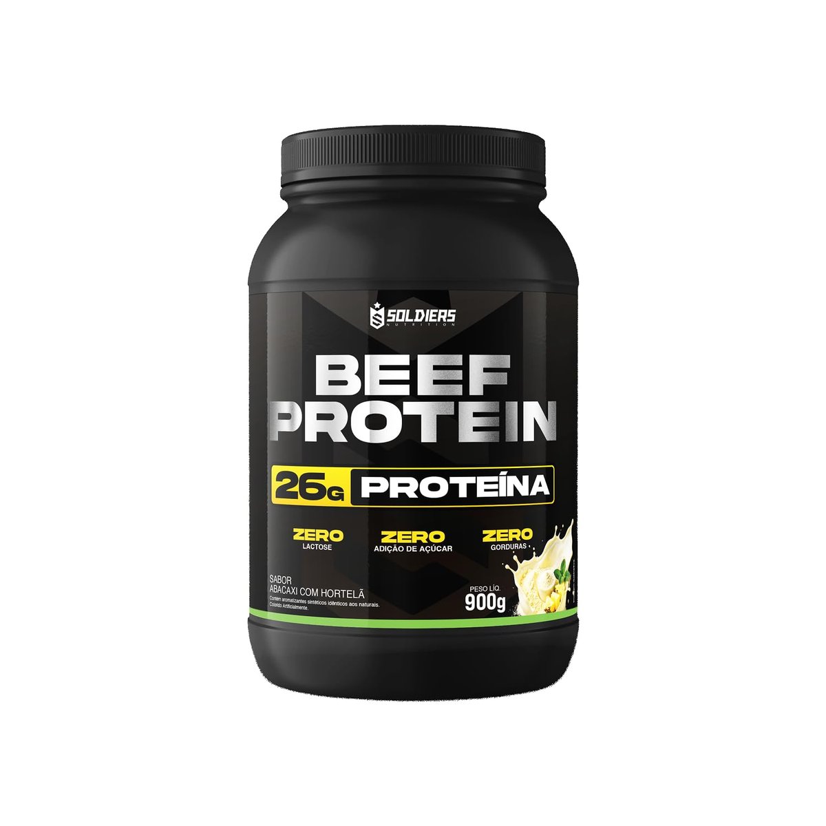 Beef Protein Suplemento Alimentar de Proteínas em Pó 900g - Soldiers Nutrition (Abacaxi Com Hortelã)