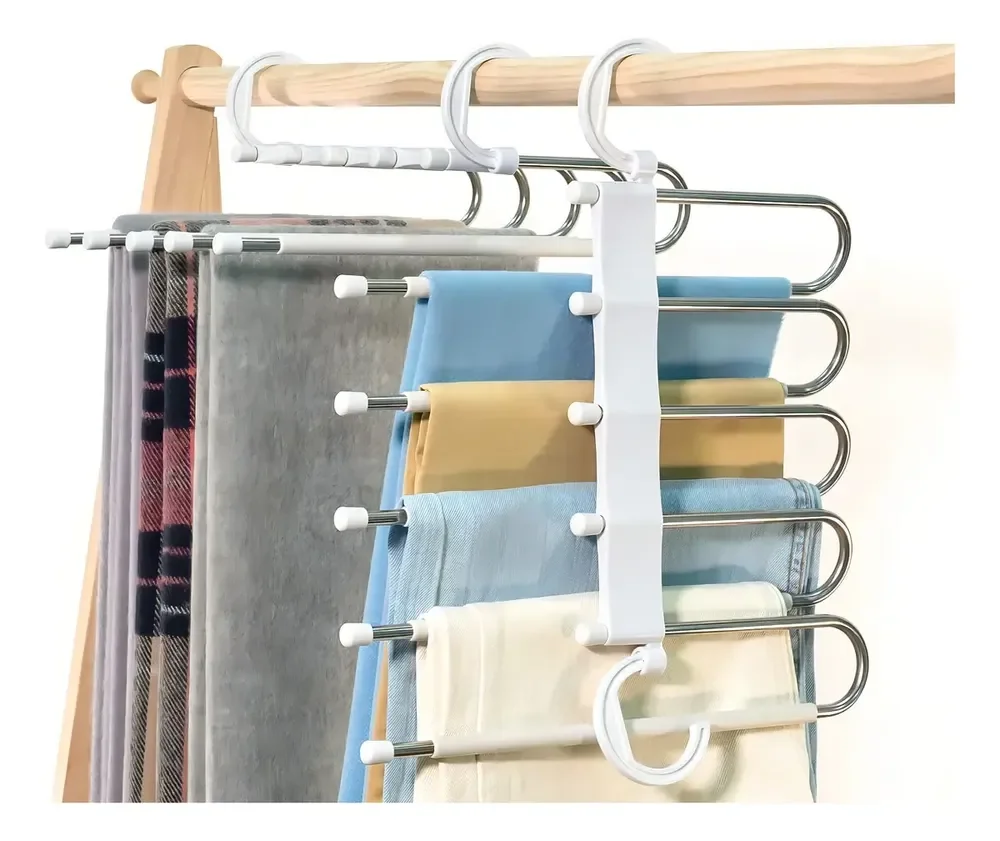 Cabide Mágico Inox Retrátil 5 Varetas Calças Otimiza Espaço Cor Branco Clink
