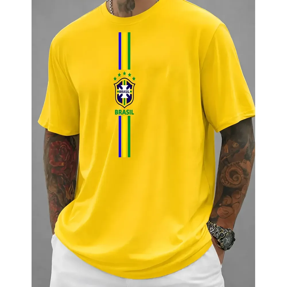 Camiseta Masculina Básica  Algodão Brasil Amarelo G