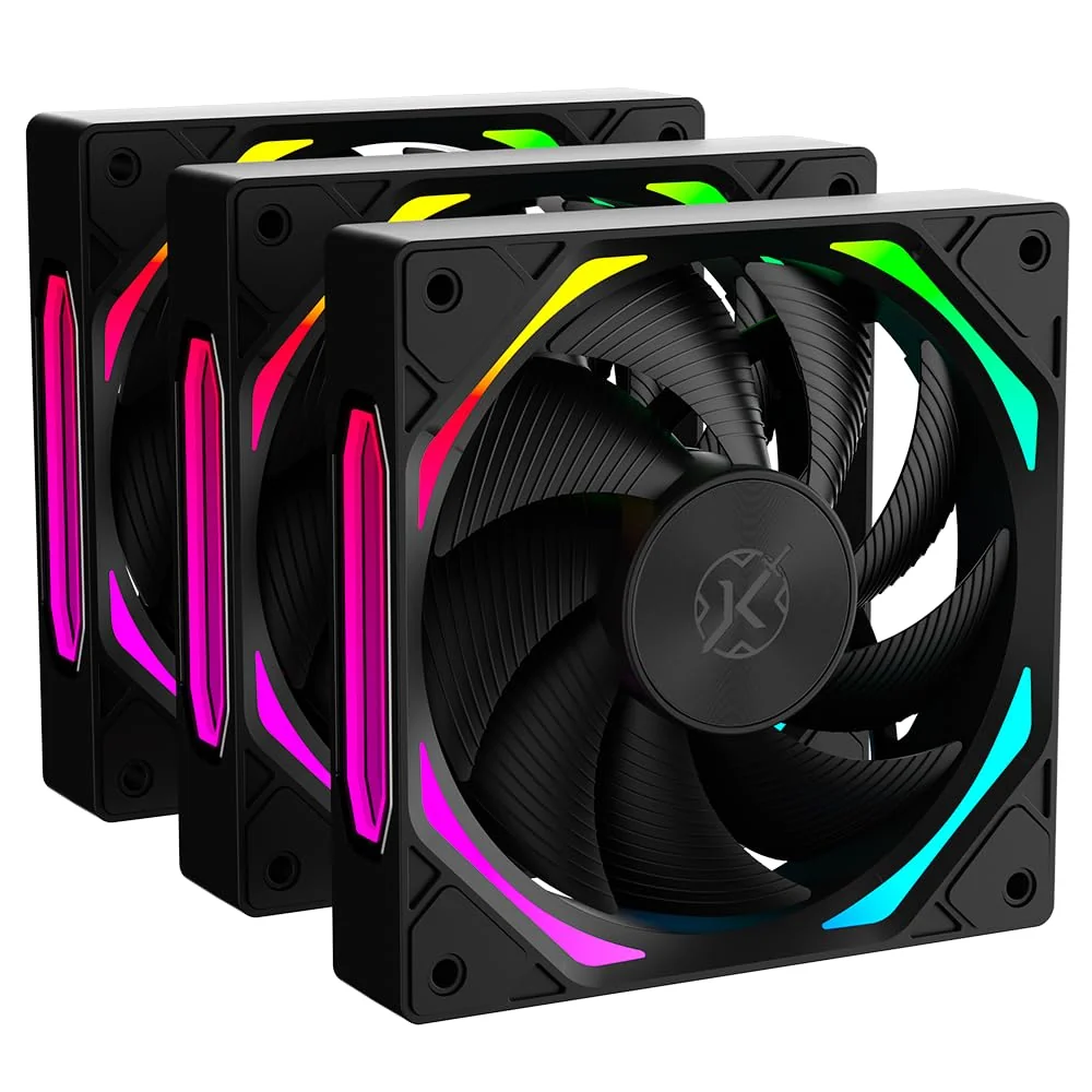 Kit com 3 Fans Kalkan Halo ARGB Preto 120 mm 2200 RPM PWM 48.5CFM 2.31mmH2O KLK00019