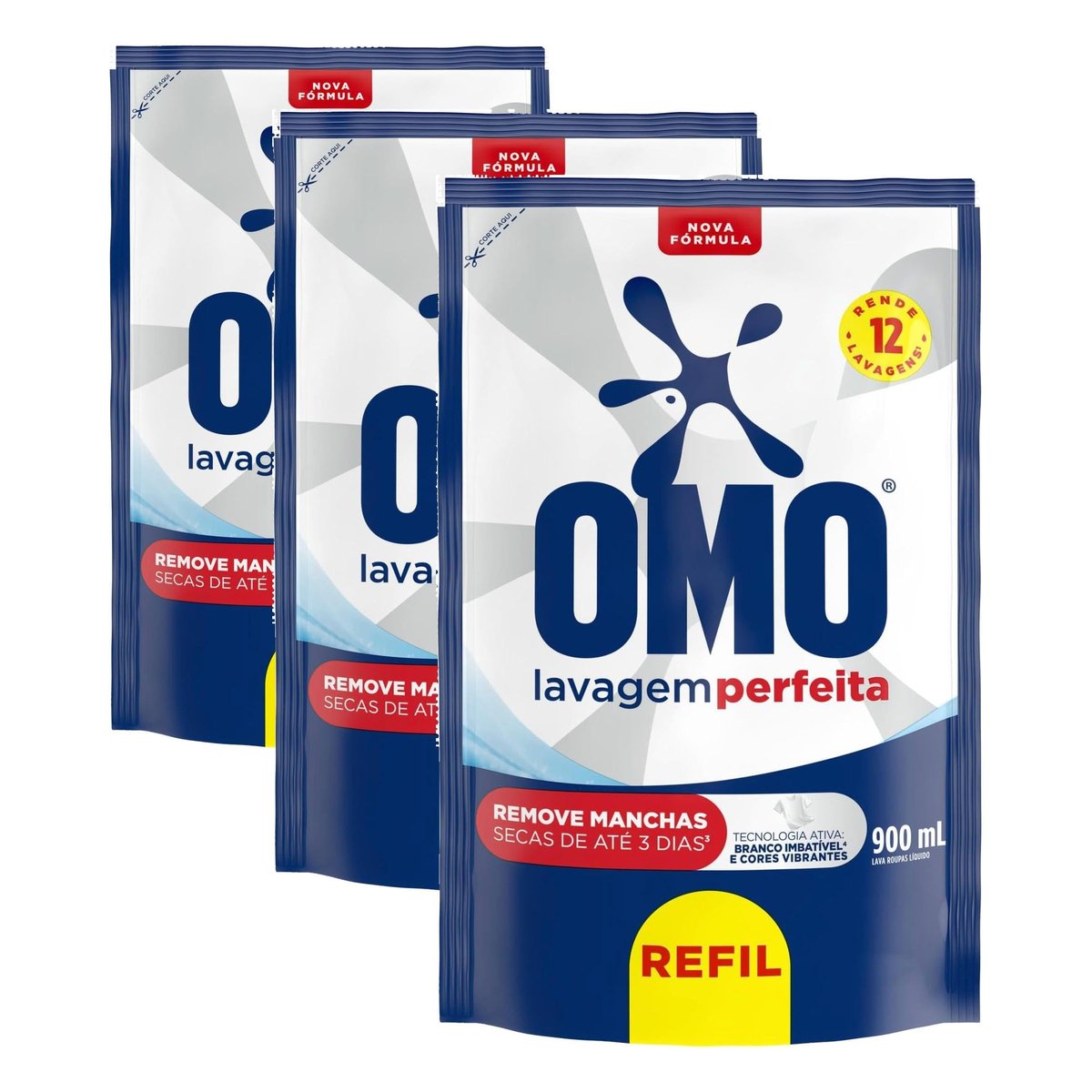 OMO Sabão Líquido Refil Omo Lavagem Perfeita Refil 900Ml (Embalagem com 3)