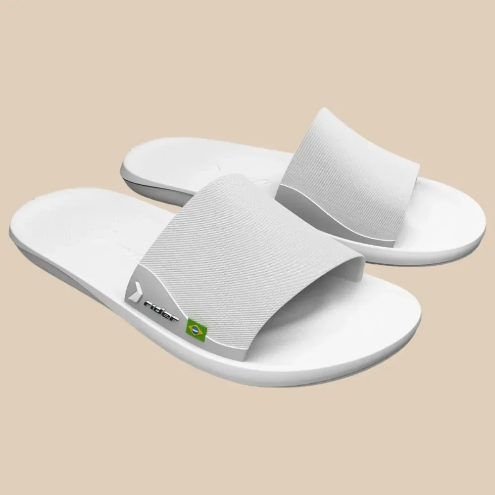 Chinelo Masculino Rider Slide Feel Original Confortável Branco Bra 41