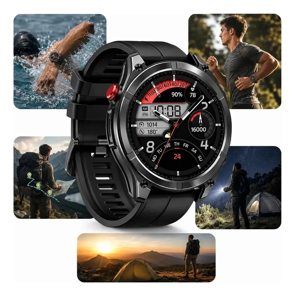 Relógio Smartwatch GPS Y GNSS Zeblaze Stratos 4 À Prova D'água 5 ATM+IP69K,Lanterna LED Integrada,Tela AMOLED,Monitor Cardíaco,Notificações Bluetooth,Compatível Android iOS E Longa Duração Bateria
