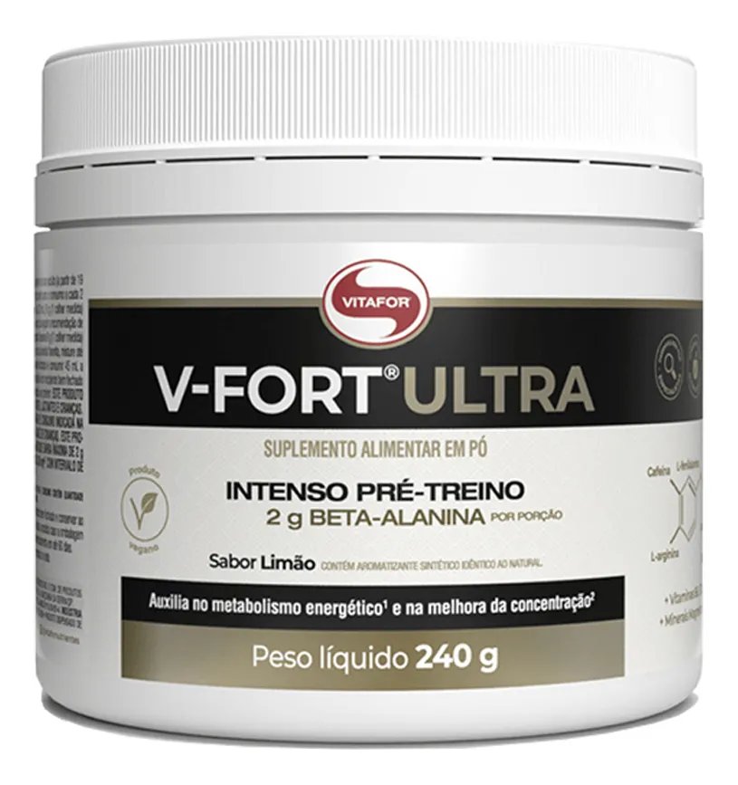 Pré-treino V-fort Ultra Vitafor 240g 2g Beta-alanina Limão
