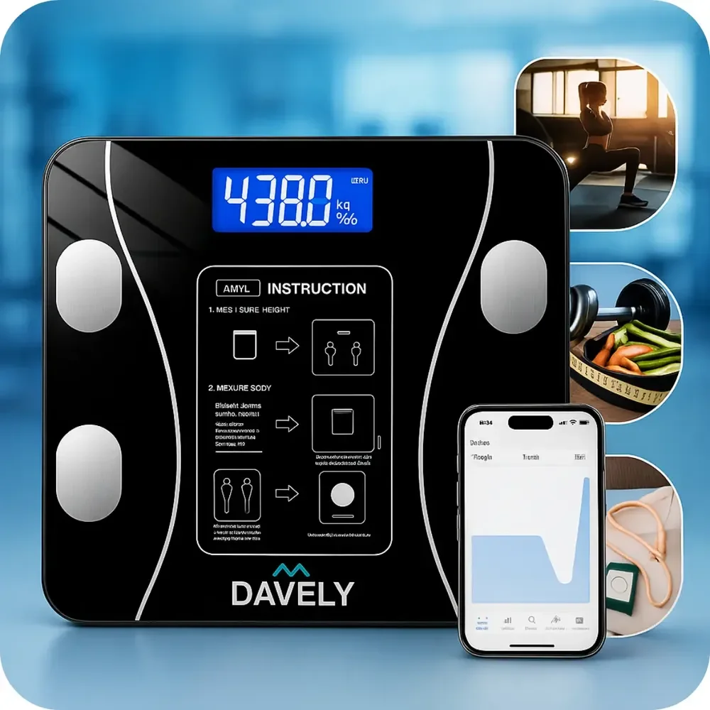 Balança Digital Corporal Bioimpedância Vidro Temperado Alta Capacidade Balança De Banheiro Academia Nutricionista Dieta Saúde Davely Bluetooth para Android e iOS