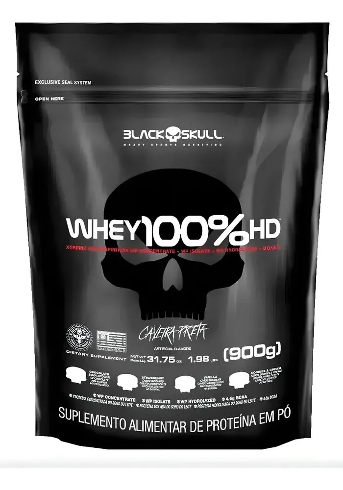 Whey Protein Black Skull Refil 100% Sabor Baunilha 900g