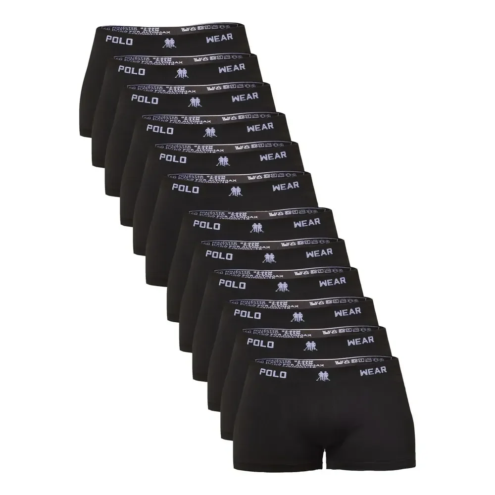 Kit 12 Cuecas Boxer Polo Wear Masculino Microfibra Liso Preto Liso Gg