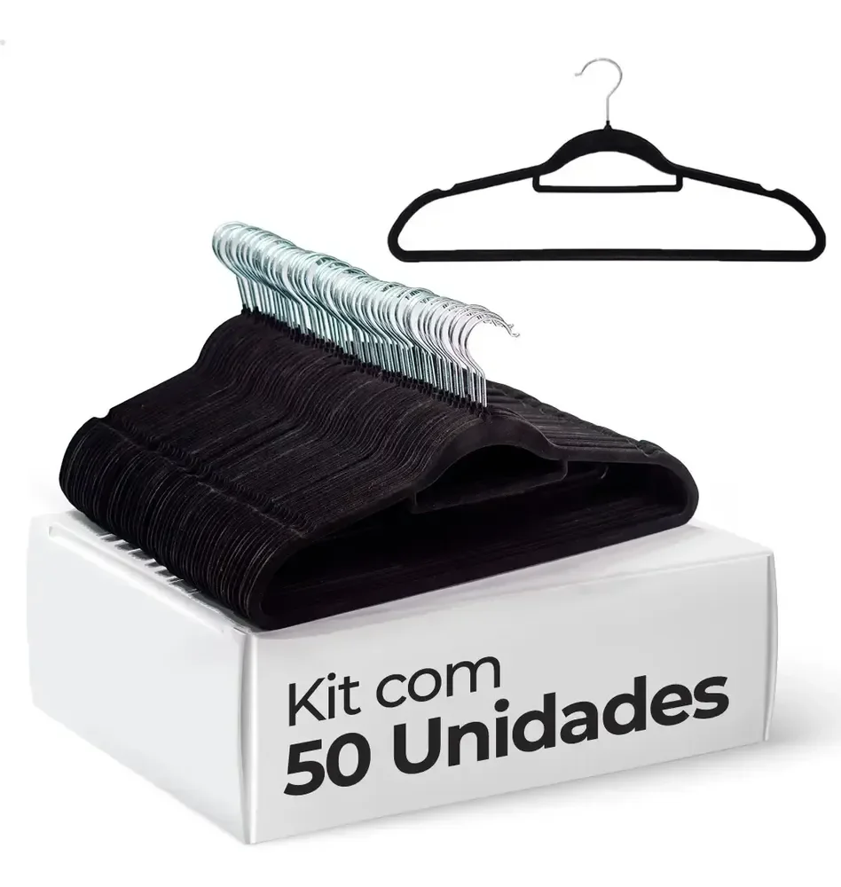 Vittak Kit 50 Cabides Veludo De Roupa Antideslizante Slim Adulto Cor Preto