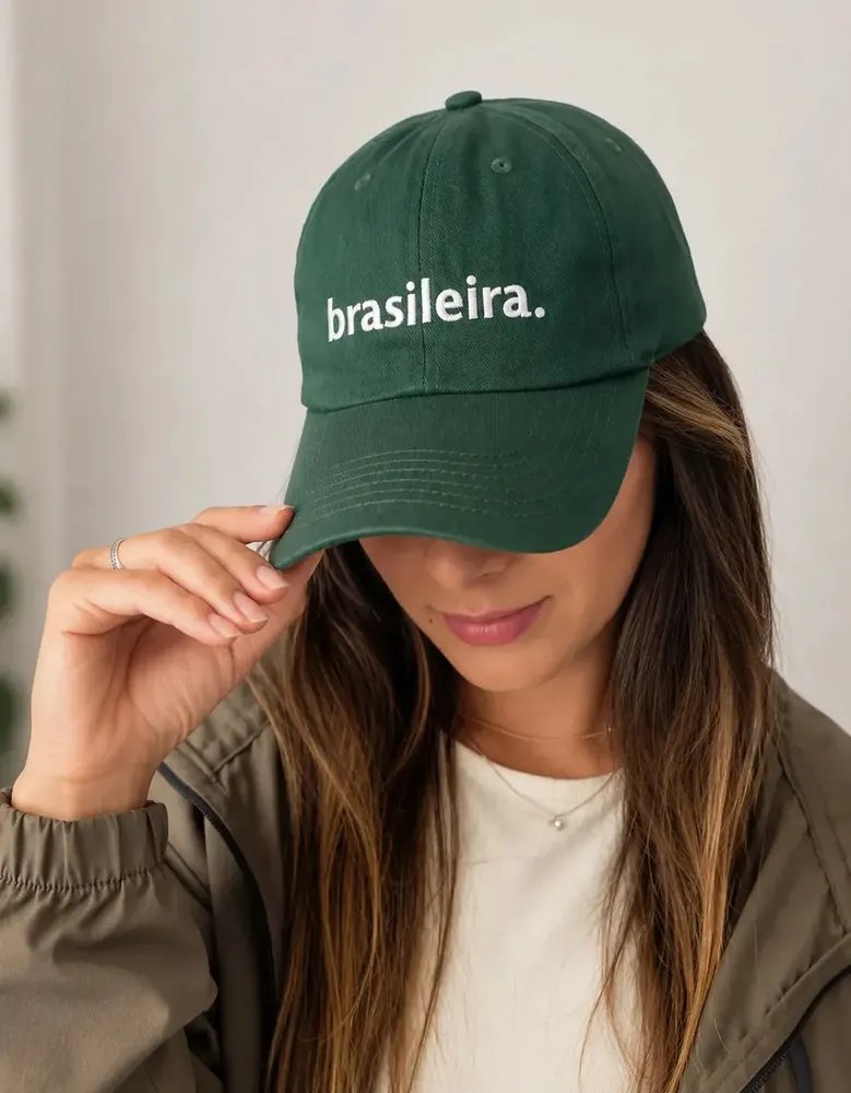 Boné Brasileira Bordado Aba Curva Ajustável Unissex Frase Premium Feminino Brasil Regulável Sarja Feliz no simples Unisexx Blogueira Dad Hat 100% Algodão