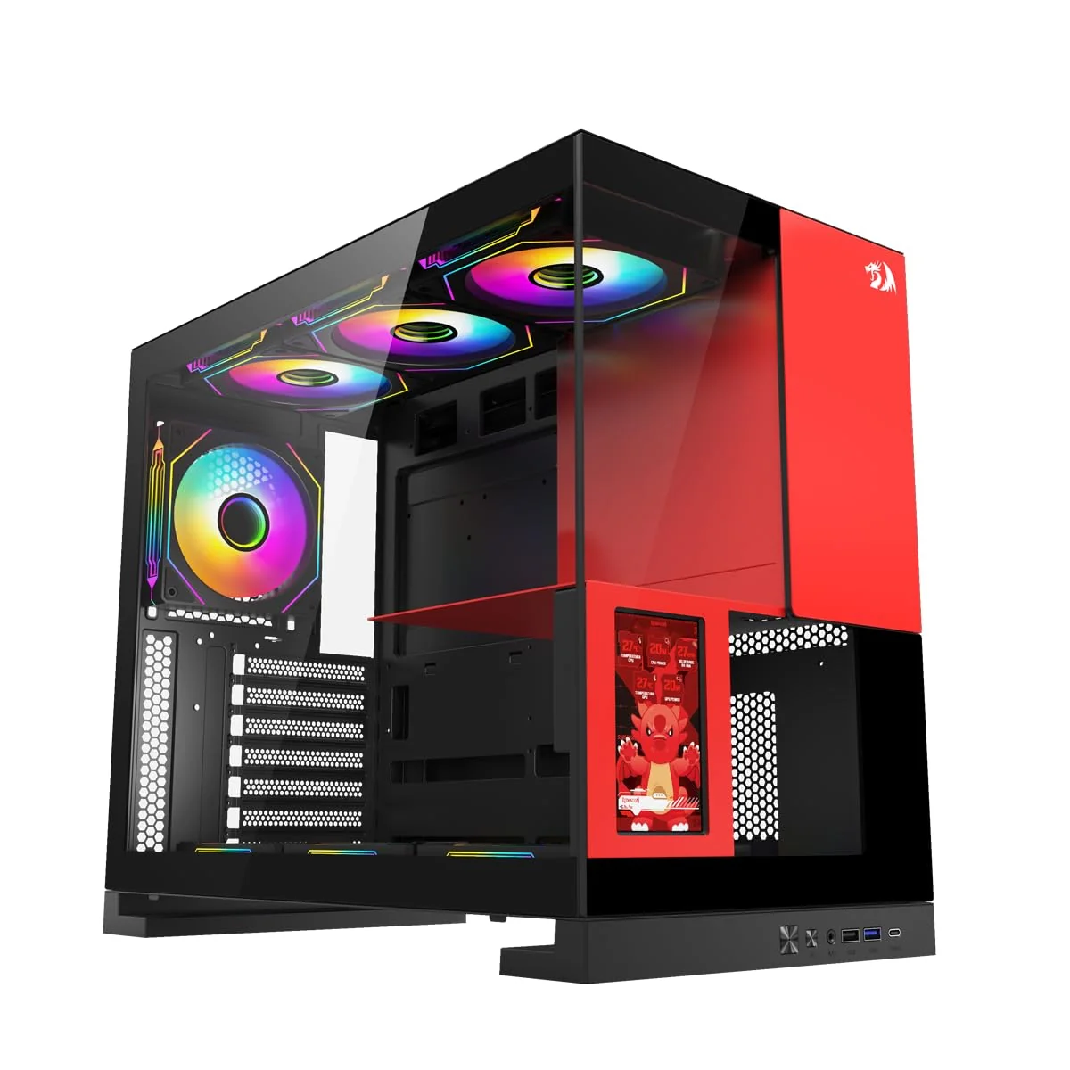 Gabinete Gamer Redragon Eternal Pro Preto e Vermelho Sem Fans com Tela LCD CA-613BR
