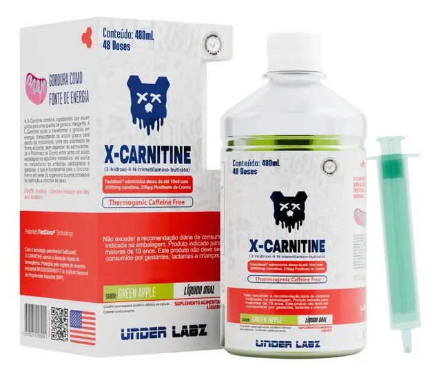 Under Labz Carnitina X Carnitine Under 250ml Labz Sem Cafeína Picolinato De Cromo Líquido Maçã Verde