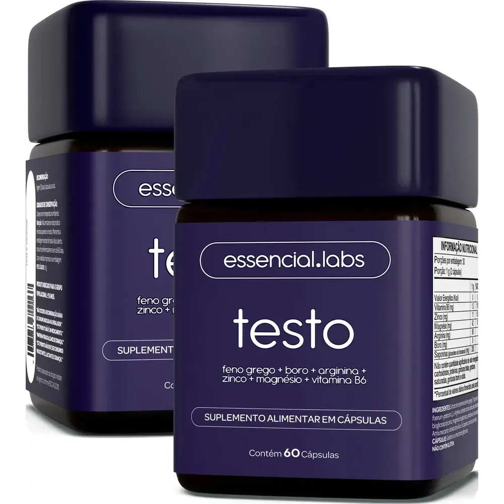 02 Potes Do Testo Essencial Contendo Feno Grego + Boro + Arginina + Zinco + Magnésio + Vitamina B6 - 120 Cápsulas Sem Sabor