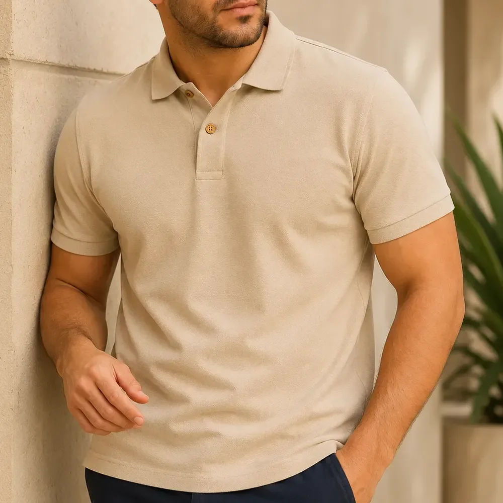 Camisa Masculina Gola Polo Piquet Algodão Do P Ao Gg Bege G