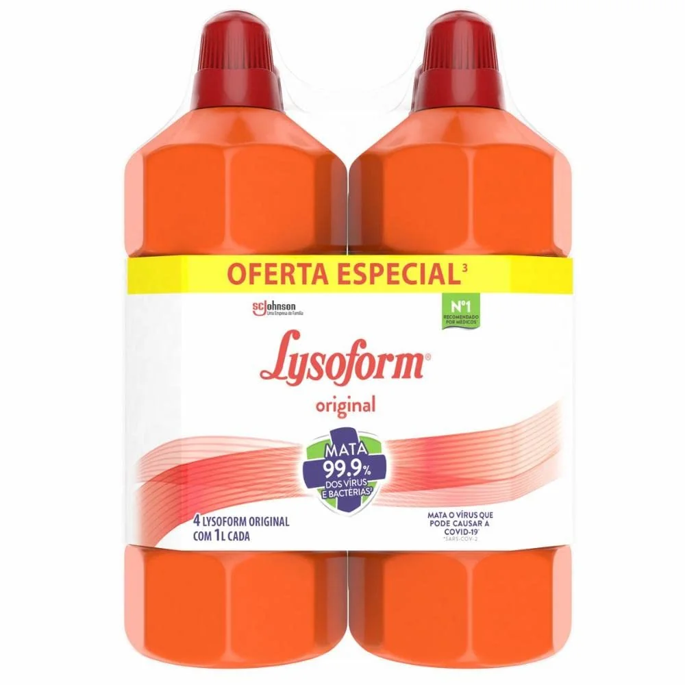 Lysoform Original, Limpeza Pesada para Toda a Casa, Desinfetante Líquido, Pack 4 Unidades de 1L