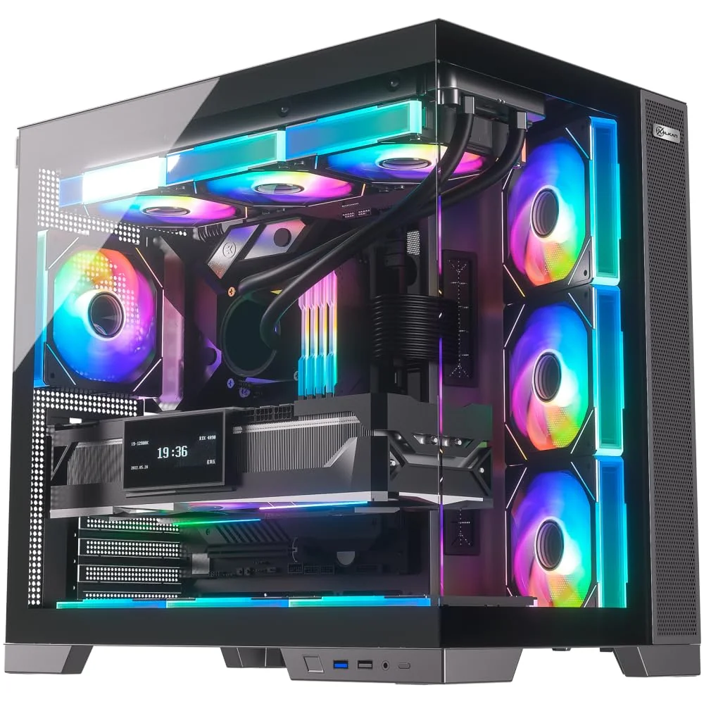 Gabinete Gamer Kalkan Asgard Evo Preto ATX Aquário Sem Fans Câmara Dupla Painel em Vidro Temperado Duplo USB 3.0 Painéis Perfurads Suporta Placas Mãe com Conectores Traseiros KLK00084