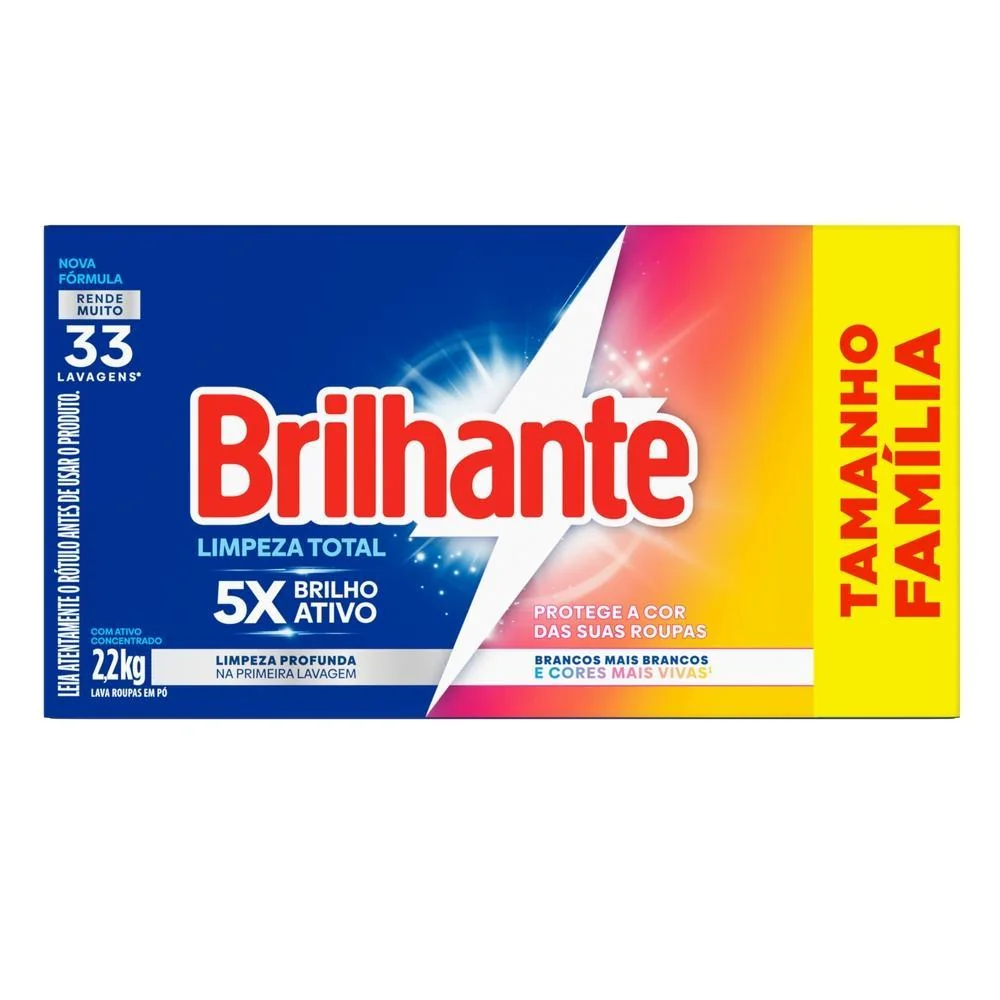 Lava Roupas em Pó Brilhante Roupas Brancas e Coloridas Limpeza Total 2,2kg