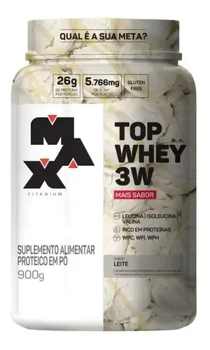 Suplemento Top Whey 3w + Max Titanium 900g Sabor Leite