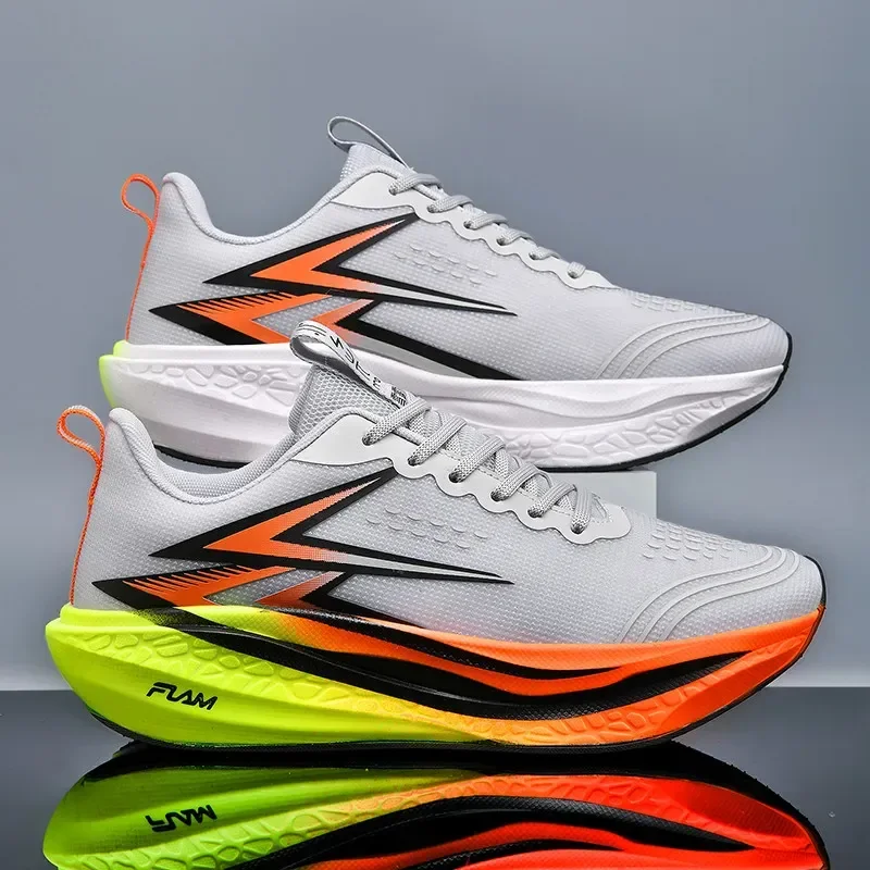 Calçados Esportivos Ultraleves, Tênis De Corrida Para Casais Gray/orange Geométrico 37.5 Eu
