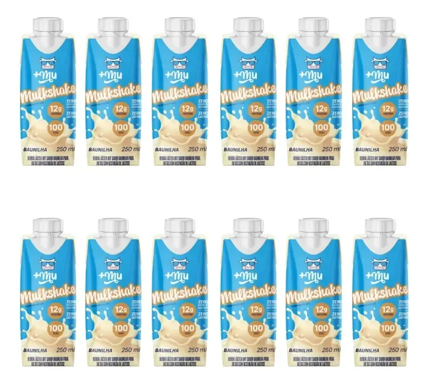 Pack Com 12 Garrafinhas Mulkshake 250ml Mais Mu Baunilha