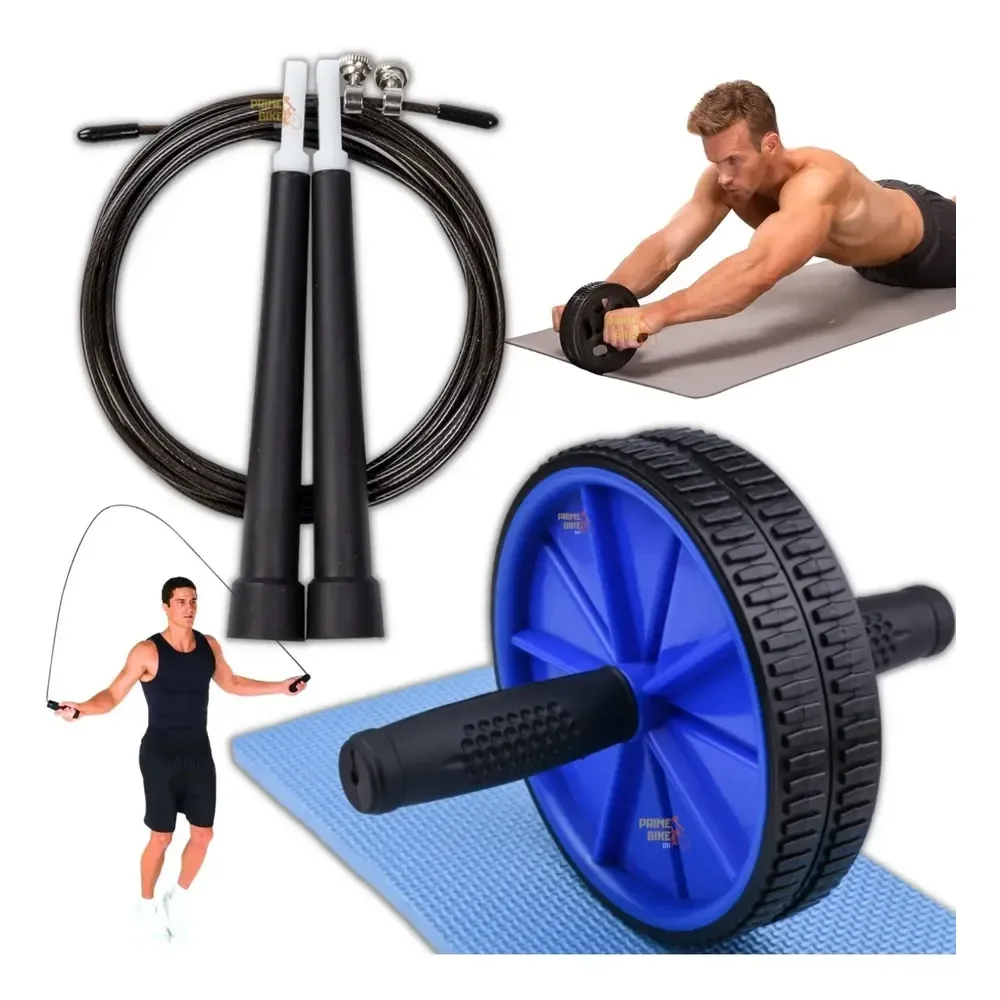Kit Roda Aparelho Abdominal + Corda De Pular Crossfit Treino