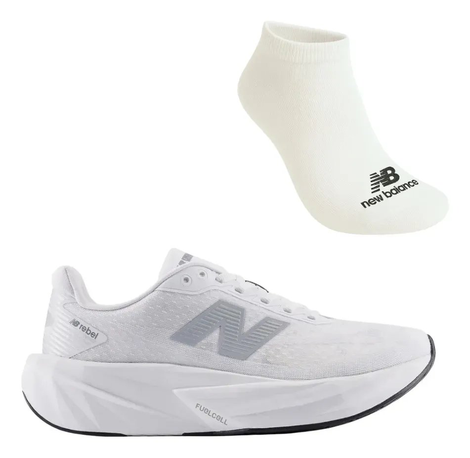 Kit Tênis De Corrida Masculino New Balance Rebel V5 E Meia Branco/cinza Liso 43