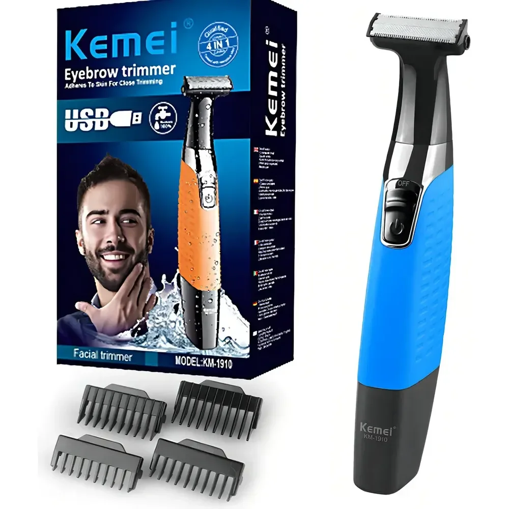 Barbeador Elétrico Prova D'água Kemei Azul 127/220v