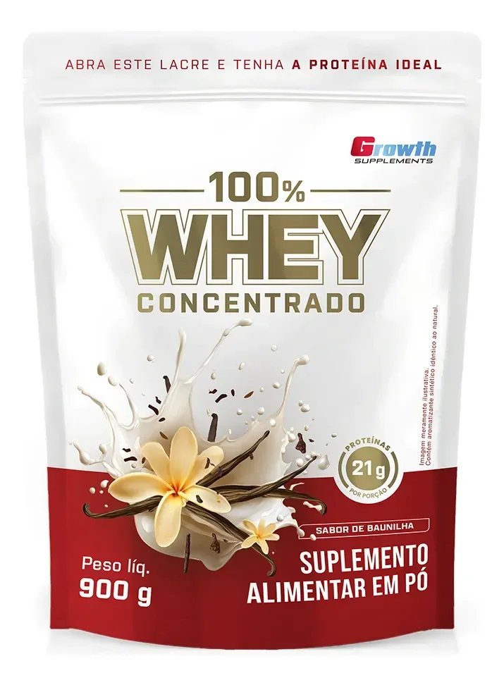 100% Whey Concentrado 900g Growth Supplements Baunilha