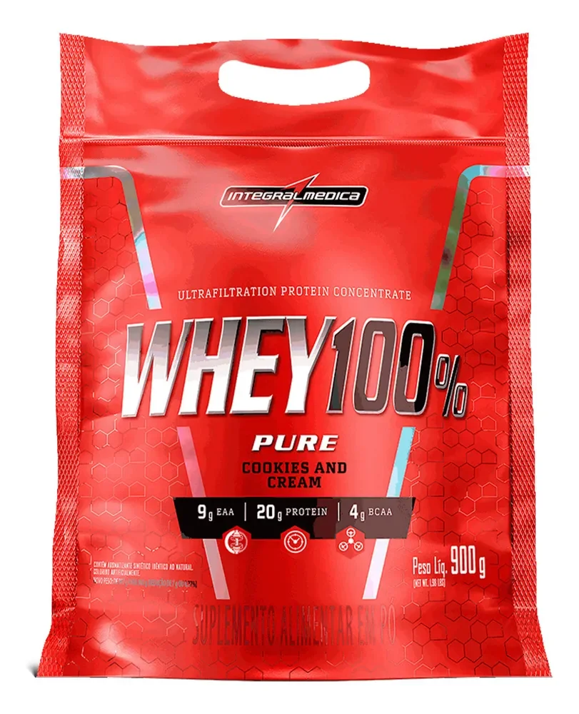 Whey 100% Pure Pouch Cookies 900g Integralmedica - Suplemento Nutritivo para Treinos de Alta Performance