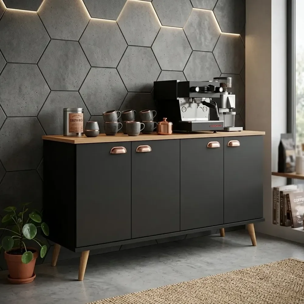 Balcão Organizador Multiuso Para Sala, Cozinha Ou Escritório Preto