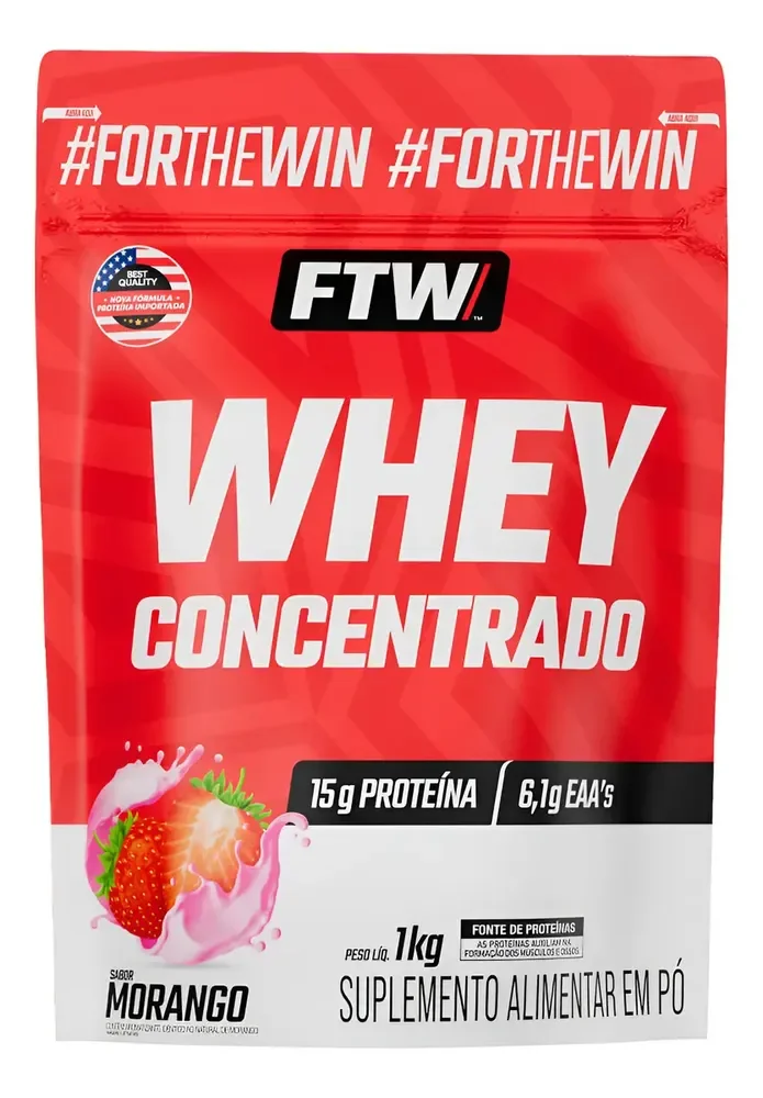 Whey Protein Concentrado 1kg Sabor Morango - Ftw