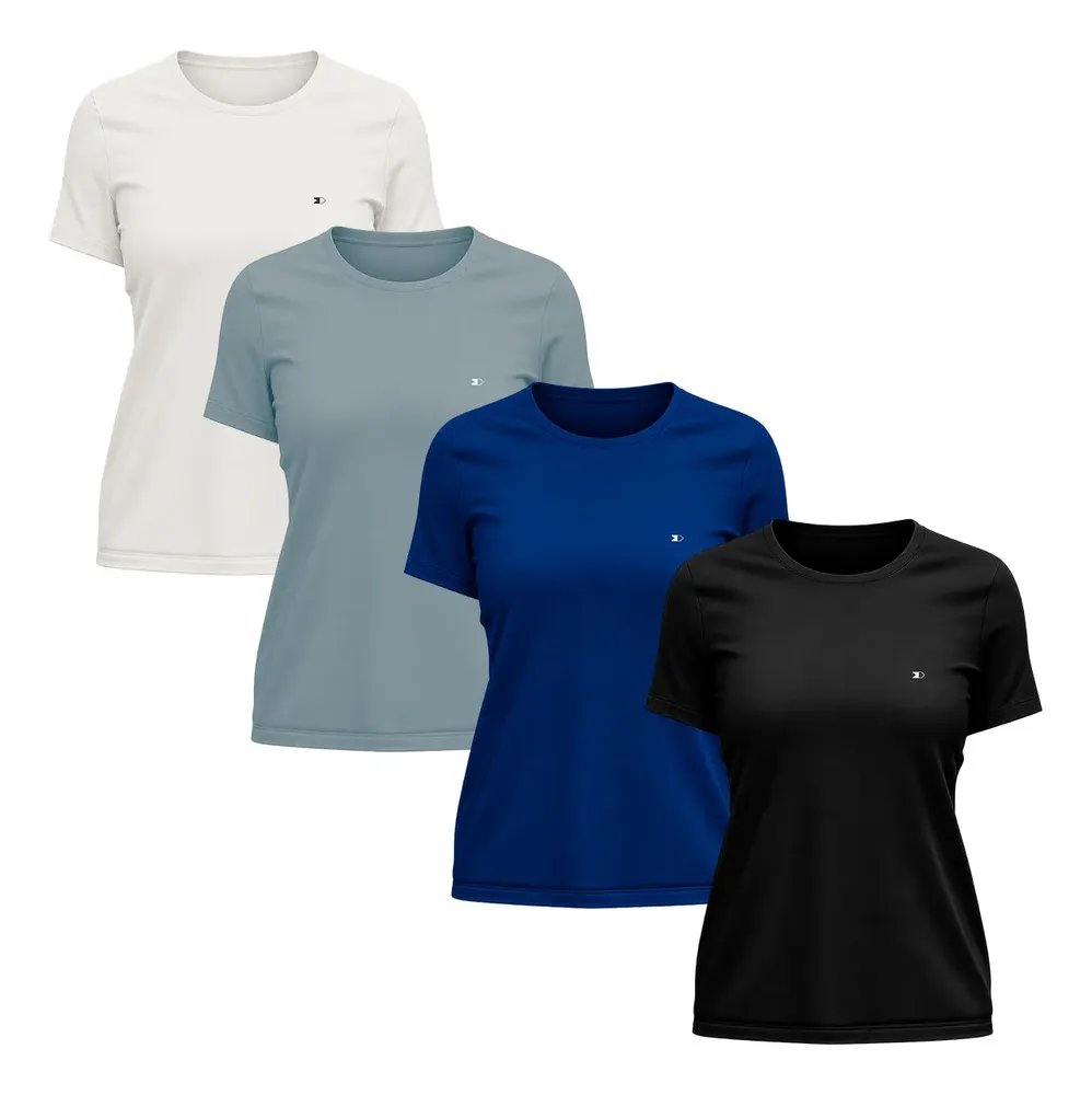 Kit 4 Camisetas Dry-fit Sandrini Baby Look Feminina Academia Cinza/preto/royal/branco Liso M