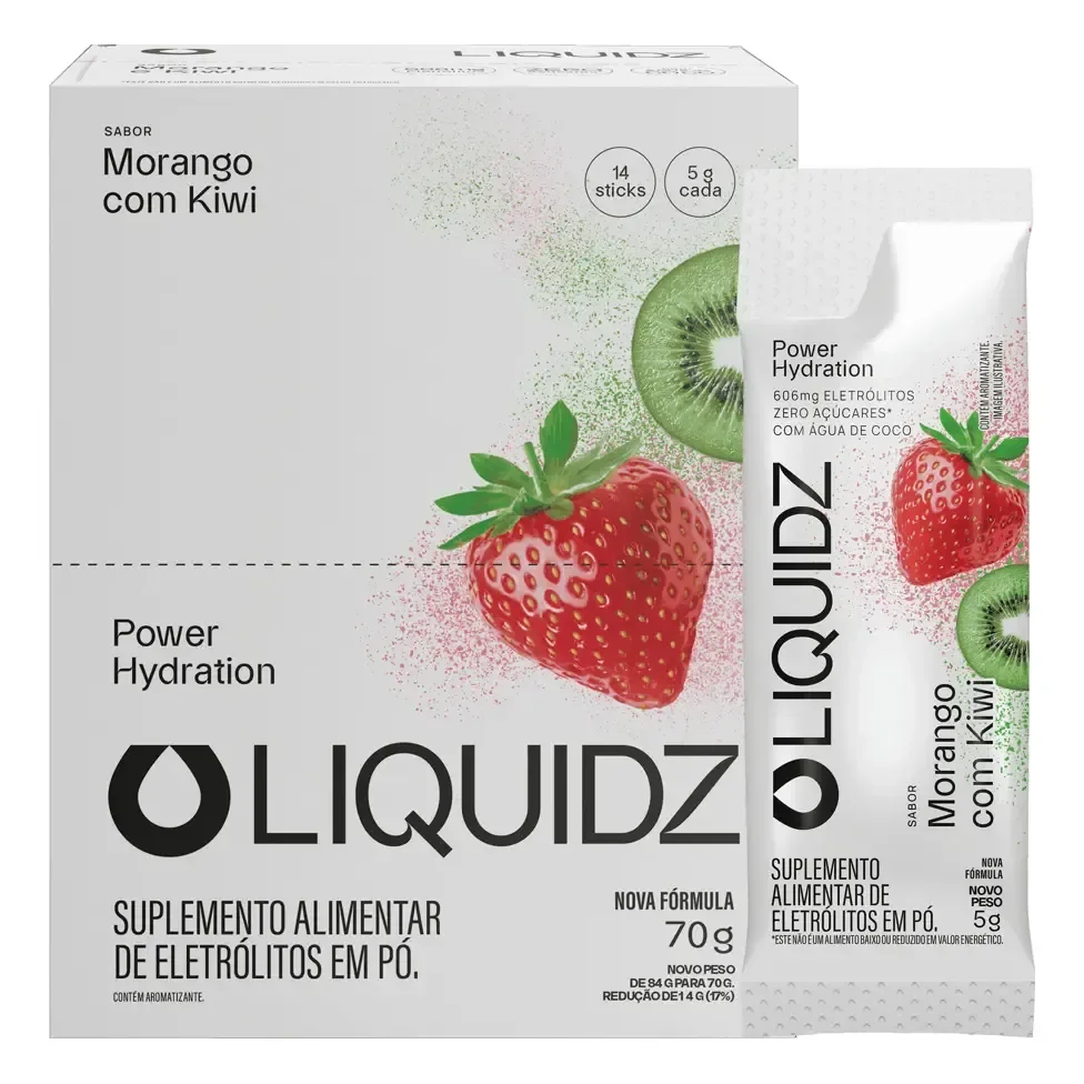 Liquidz® Eletrólitos Zero Açúcar Morango Com Kiwi 14 Sachês