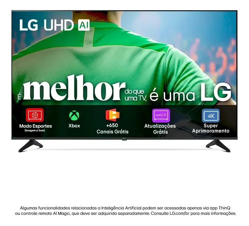 Smart TV LG UHD AI UA75 65 polegadas HDR10 Pro Processador α7 AI Ger8 webOS 25
