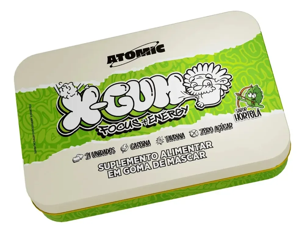 X-gum Chiclete energético Focus Energy Atomic Labs 21 Gomas Sabor Hortelã