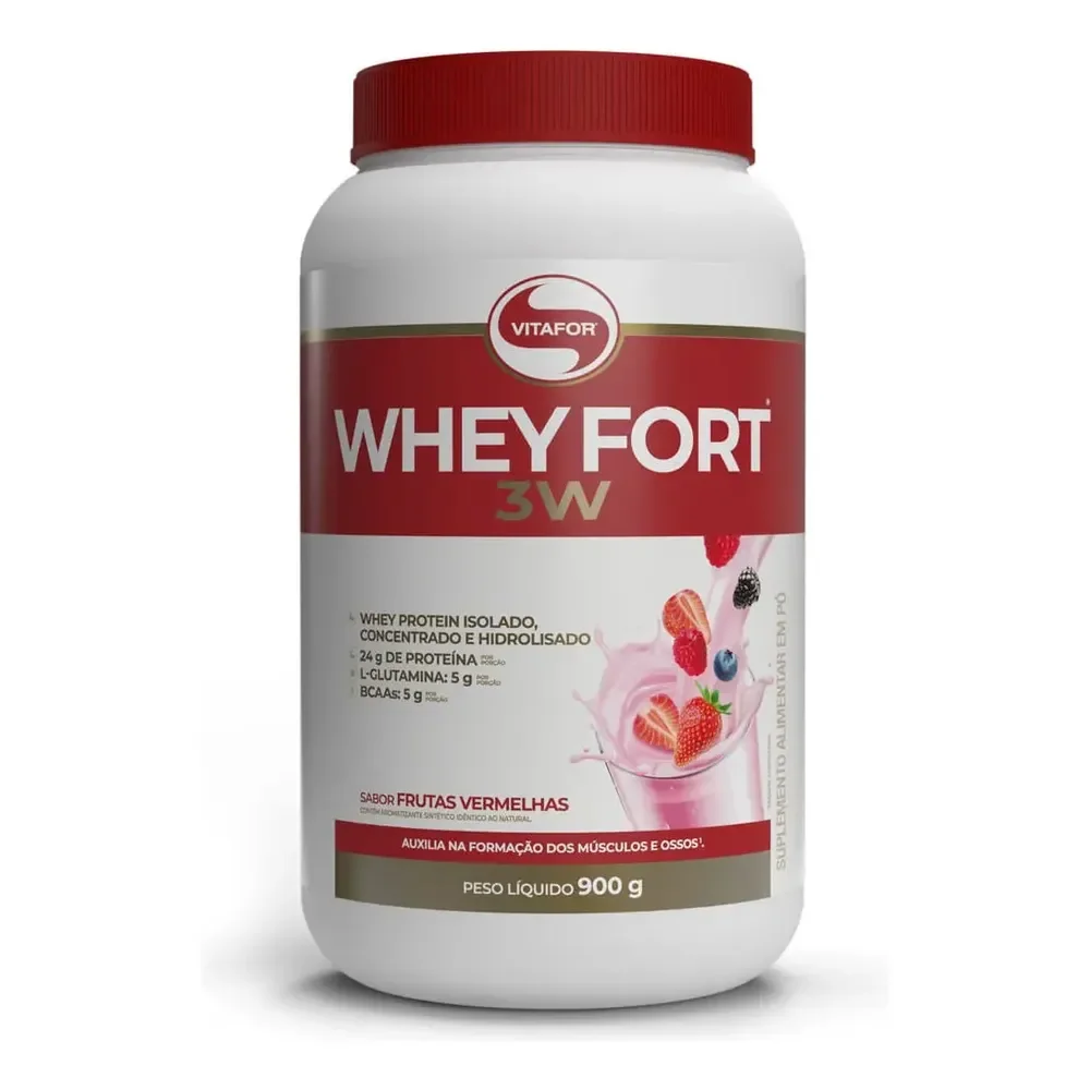 Suplemento Alimentar Whey Fort 3w Sabor Frutas Vermelhas 900g Vitafor