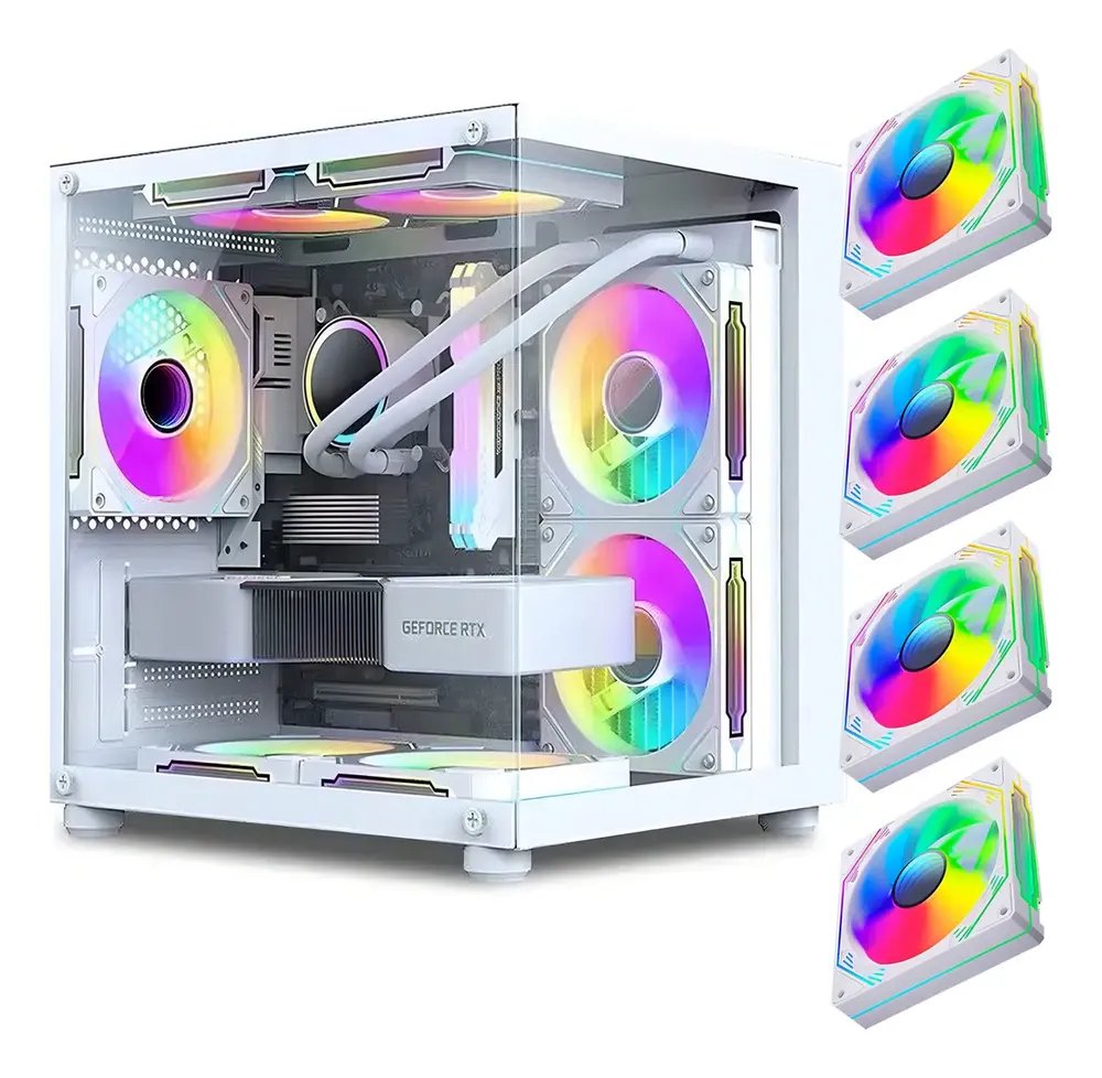 Gabinete Gamer Aquário Em Vidro Com 4 Fans Rgb Gb1797 Cor Branco
