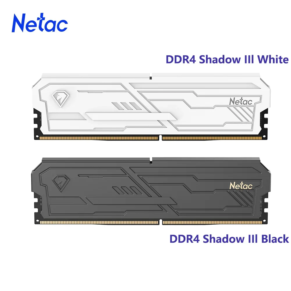 Memória Netac DDR4 Shadow Ill 3200MHz 3600MHz RAM UDIMM DDR4 8G 16G 8Gx2 16Gx2 com Dissipador de Calor de Alumínio Suporte XMP2.0 para Desktop