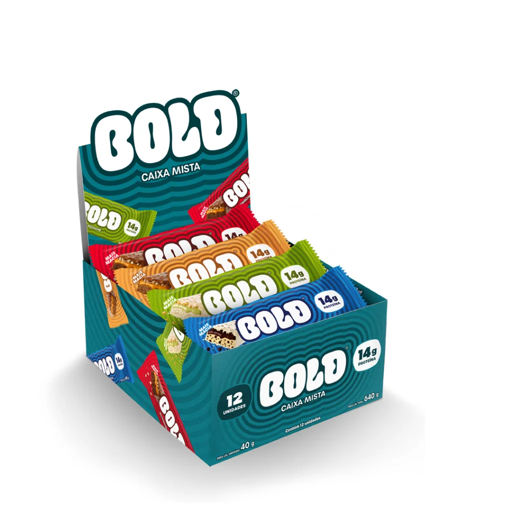 BOLD  Caixa Mista Barra de Proteína 12 Unidades 40 g com 14 g Proteína Zero Adição de Açúcar