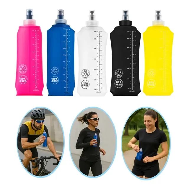 Garrafa Água Hidratação Soft Flash Silicone Dobrável 500 Ml