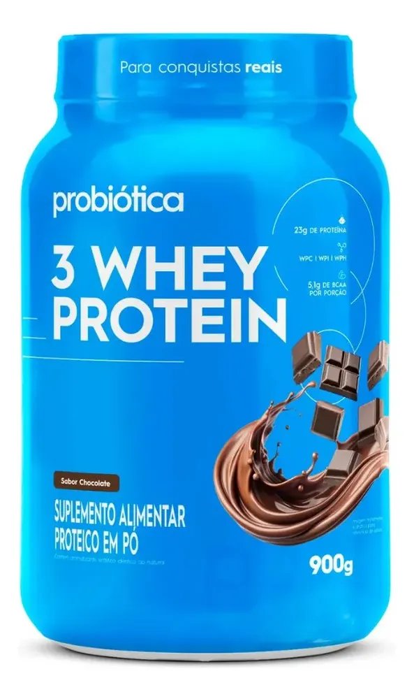 Suplemento 3 Whey Protein 900g Probiótica Sabor Chocolate Chocolate