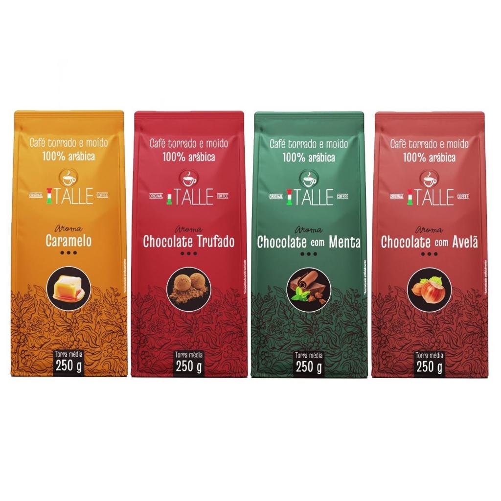 Kit 4 Cafés Torrado E Moído Aromatizados - Todos os Aromas